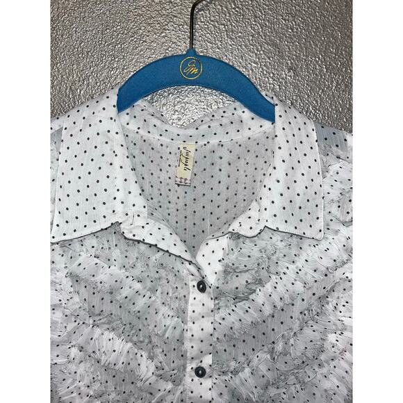 Free People Sheer Polka Dot Ruffle Blouse M – Flirty, Feminine & Effortless! - Picture 5 of 12